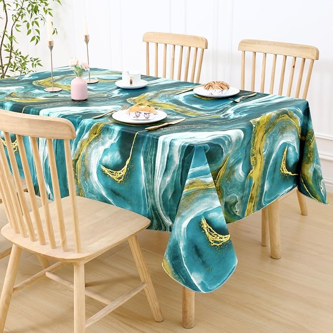 misaya Rectangle Waterproof Vinyl Table Cloth, Wipeable Tablecloth with Flannel Backing, Plastic Table Cover for Dinner, Picnic, Indoor and Outdoor (Ripples, 52" x 70")