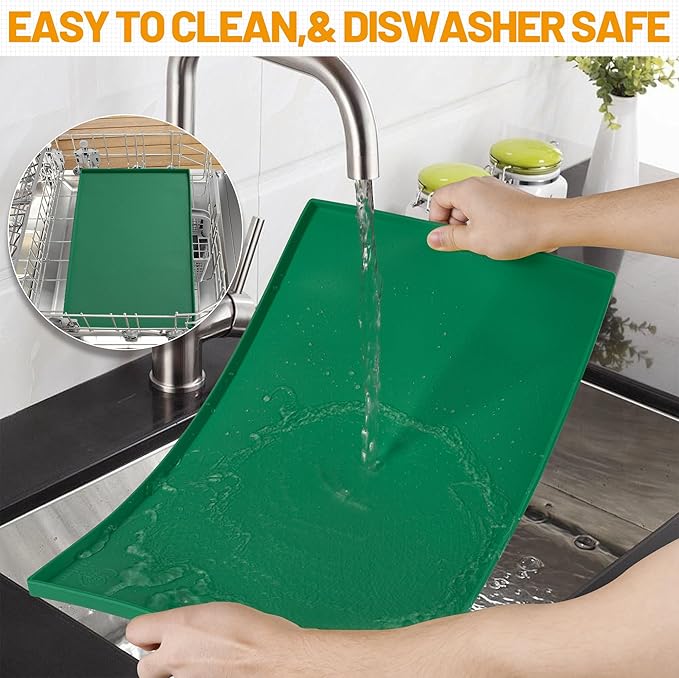 Hubulk Dog Feeding Mat,100% Waterproof Food Grade Silicone Pet Food and Water Bowl Placemat,Dishwasher, High Raised Edge to Prevent Spills,Nonslip Tray to Stop Messes on Floor(24"x16"x0.5",Hunter )