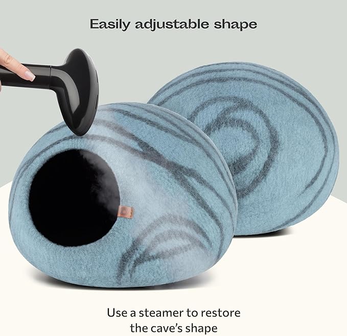 MEOWFIA Cat Cave – Premium Felt Cat Bed for Indoor Cats, Handmade 100% Merino Wool (Aquamarine, Medium)
