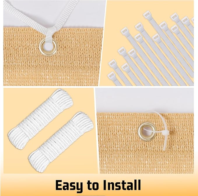 SUNNY GUARD Shade Cloth Custom Size 9x21 FT Sun Shade Screen Fabric Shade Cover Tarp with Grommets for Pergola Backyard Garden, Sand(We Customized)