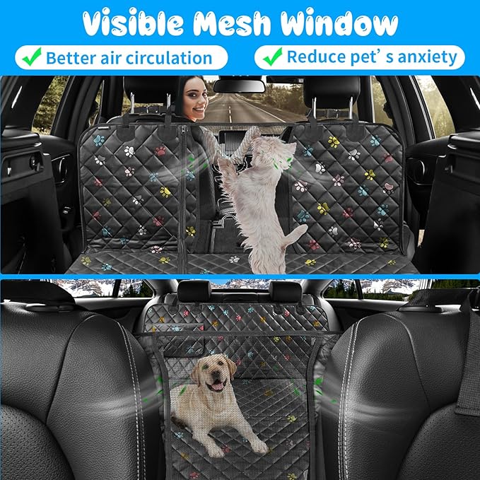 URPOWER 6-in-1 Dog Car Seat Cover for Back Seat, Waterproof Dog Car Hammock with Mesh Window & Side Flap, Pet Backseat Protector for Cars, SUVs, Trucks