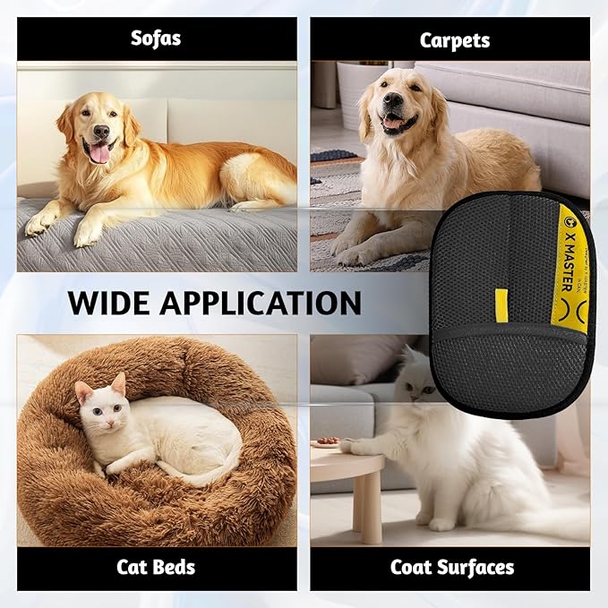 2 Pack Pet Hair Grooming Gloves – Upgraded Mesh + Brush Fabric, Washable Electrostatic Pet Hair Remover for Dogs & Cats – Reusable Glove for Carpet, Furniture, Clothes (Black)