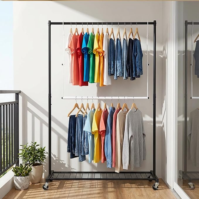2 Pack Stepless Extender Closet Hanging Rod - Heavy Duty Closet Rods for Hanging Clothes, Adjustable Width & Height, Space-Saving White Closet Organizer for Hanging & Drying, Easy to Install