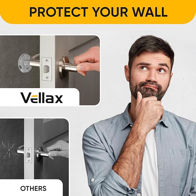 Large 2" Door Knob Wall Protectors โ 4 Clear Self-Adhesive Silicone Bumper Pads in Jelly Crown Shape โ Noise Dampening Wall & Furniture Guards by VELLAX