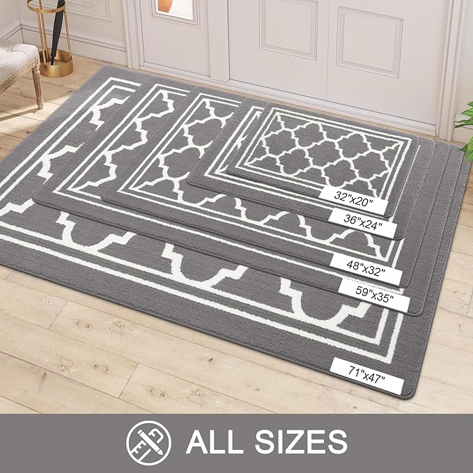 Buganda Indoor Door Mat, Dirt-Resistant and Absorbent Doormat, Anti-Slip, Low Profile Floor Mats for Inside Entryway, Front, and Back Door Entrance (32x20 Inches, Grey)