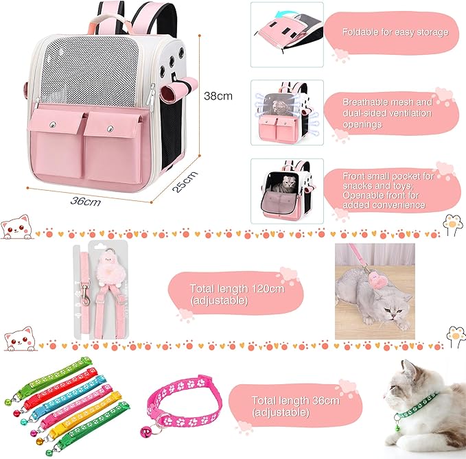 Kitten Starter Supplies Starter Kit, 20 pcs of Cat Essentials and Stuff, Including Cat Bed, Carrier, Litter Mat, Litter Box, Collar, Bowls,and Others, Perfect Choice for New Cat Owner - Pink