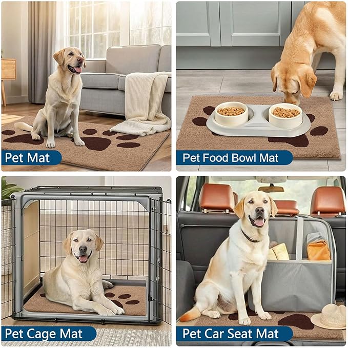 Buganda Dog Door Mat for Muddy Paws, Absorbent Dirt Trapper Washable Indoor Doormats, Non Slip Low-Profile Mud Mat for Dogs, Front Entrance Doormat for Inside Floor (36x24 Inches, Beige)