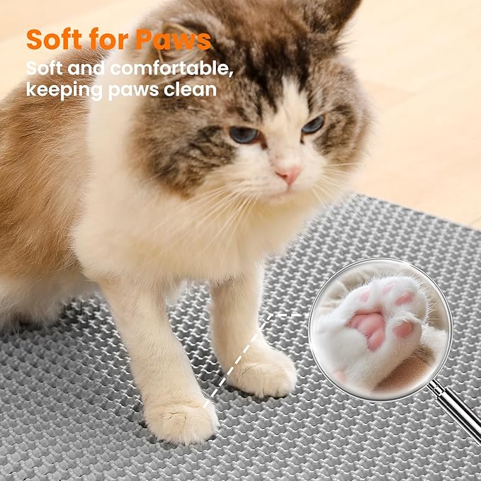 Small Cat Litter Mat, 20x14 Inches Double Layer Honeycomb Cat Litter Trapping Mat, Non Slip Waterproof Urine Proof Litter Box Mat for Floor, Kitty Litter Rug, Pet Supplies, Gray