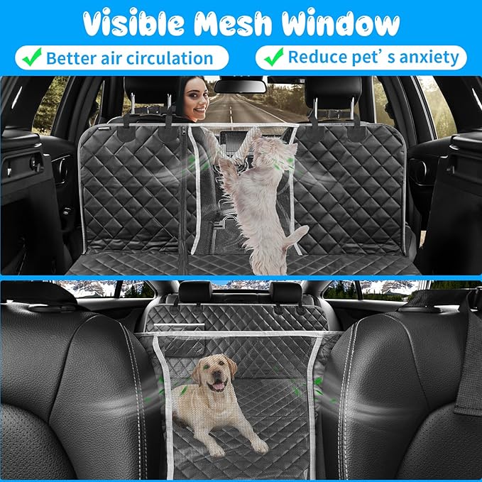 URPOWER 6-in-1 Dog Car Seat Cover for Back Seat, Waterproof Dog Car Hammock with Mesh Window & Side Flap, Pet Backseat Protector for Car, SUV, Truck