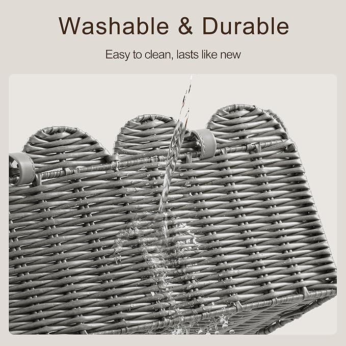 HBlife Baby Diaper Caddy Organizer, Large Portable Scalloped Plastic Wicker Woven Basket with Divider, Nursery Diaper Station, Baby Shower Gifts Basket, Car Organizer, Washable Waterproof