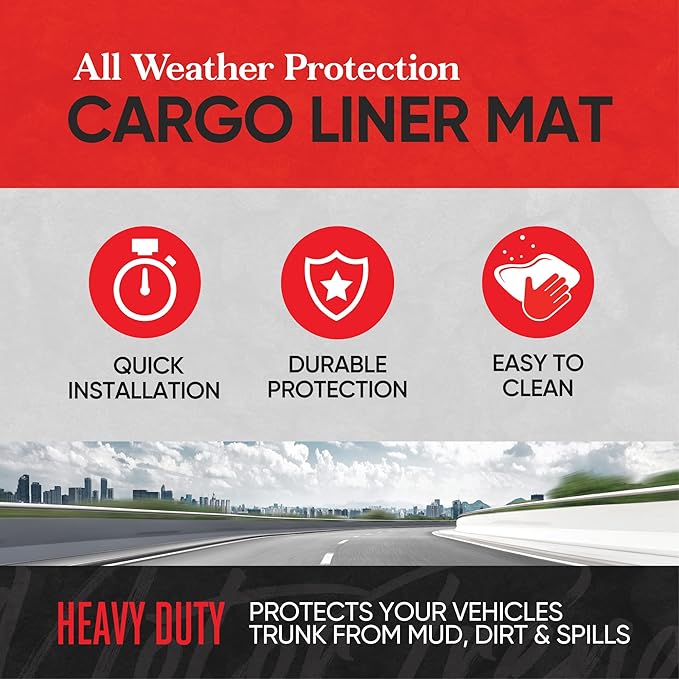 Motor Trend Heavy Duty Utility Cargo Liner Floor Mats for Car Truck SUV, Trimmable to Fit Trunk, All Weather Protection Black 31.5" x 50" BK