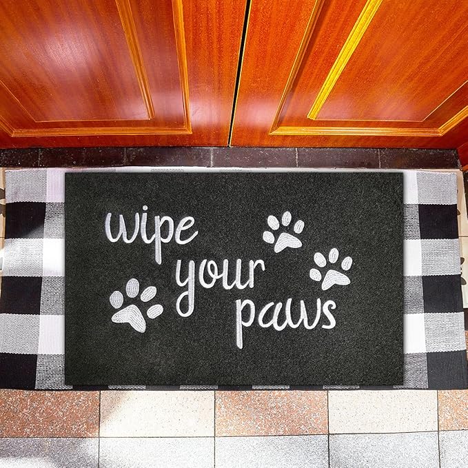 Large Outdoor Front Door Mat Wipe Your Paws Doormat Inside Outside Mats Entryway Welcome Mats Non Slip Rubber Backing Funny Indoor Door mats Dog Mat for Porch, Black 36 x 24 Inch
