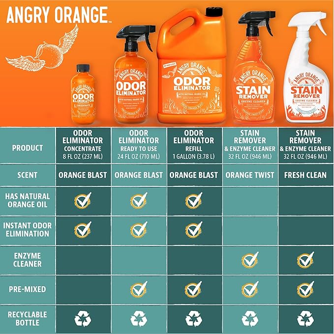 ANGRY ORANGE Pet Stain & Odor Remover Kit for Dog Urine - Enzyme Cleaner - Citrus - 32 oz + UV Flashlight