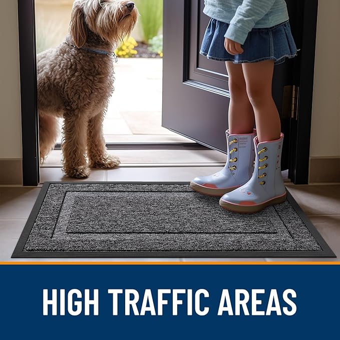 OLANLY Front Door Mat Indoor Outdoor Entrance, Waterproof All-Season, All-Weather Doormat, Sturdy Natural Rubber, Low Profile, Easy Clean Patio Porch Entryway Mat, 47x32, Black and White