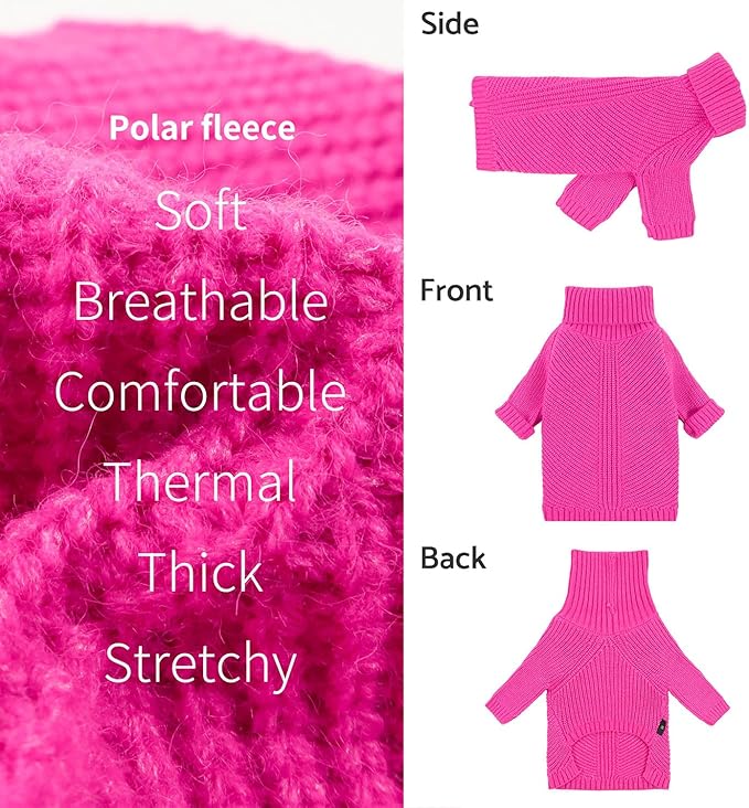 Fitwarm Valentines Dog Turtleneck Sweater, Dog Winter Clothes for Small Dogs Girl, Knitted Pet Coat, Cat Outfit, Hot Pink, Medium