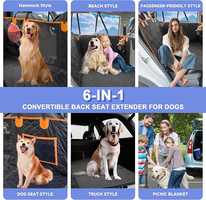 Dog Car Seat Cover for Back Seat - Hard Bottom Extender Holds up to 400 lbs, Waterproof Protector with Mesh Window, Dog Hammock for Full-Size Trucks & SUVs