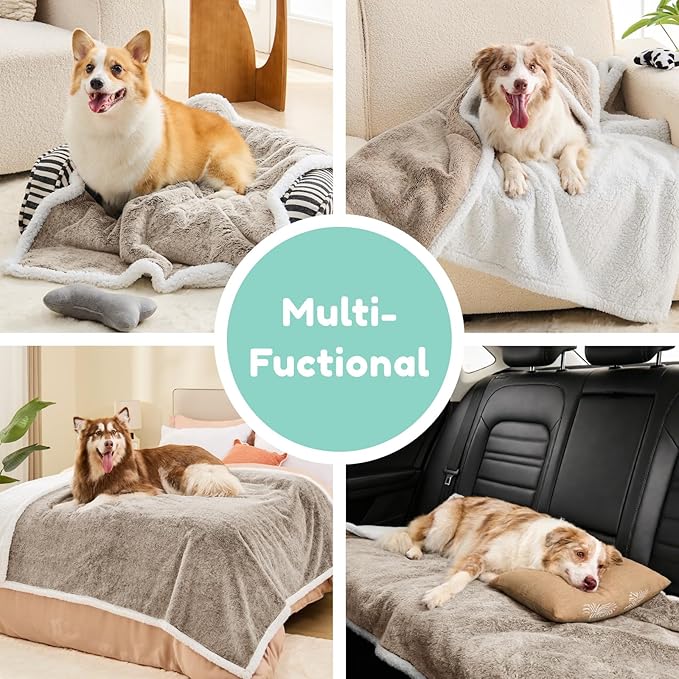 Extra Large Dog Blanket, Waterproof Faux Fur & Sherpa Oversized Pet Throw for Bed & Couch Protection, Soft Cozy Dog Blankets for Large Dogs, 60"x80", Brown