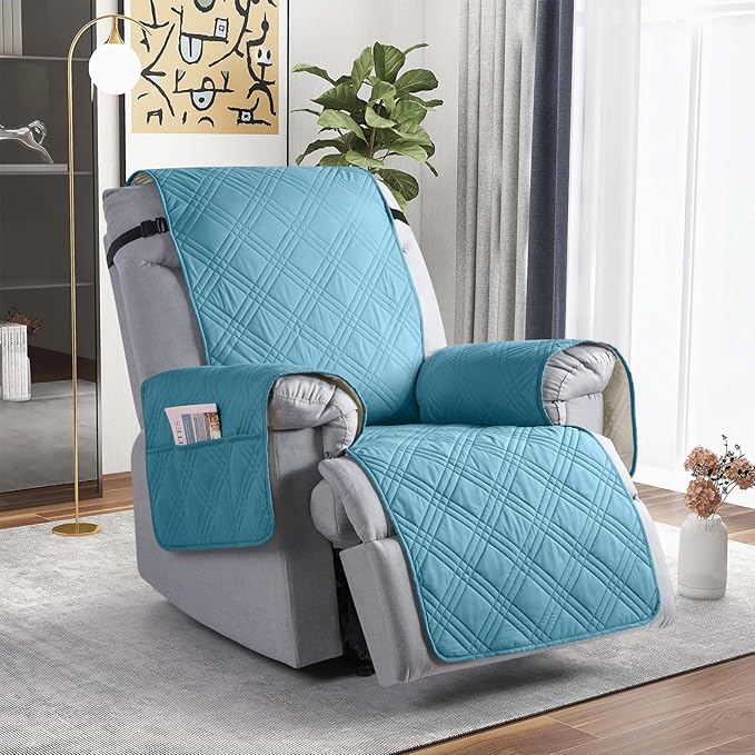 TAOCOCO 100% Waterproof Recliner Chair Covers, Non Slip Recliner Covers for Recliner Chair with Pocket, Washable Reclining Chair Cover Furniture Protector for Kids,Dogs(22'', Sky Blue)