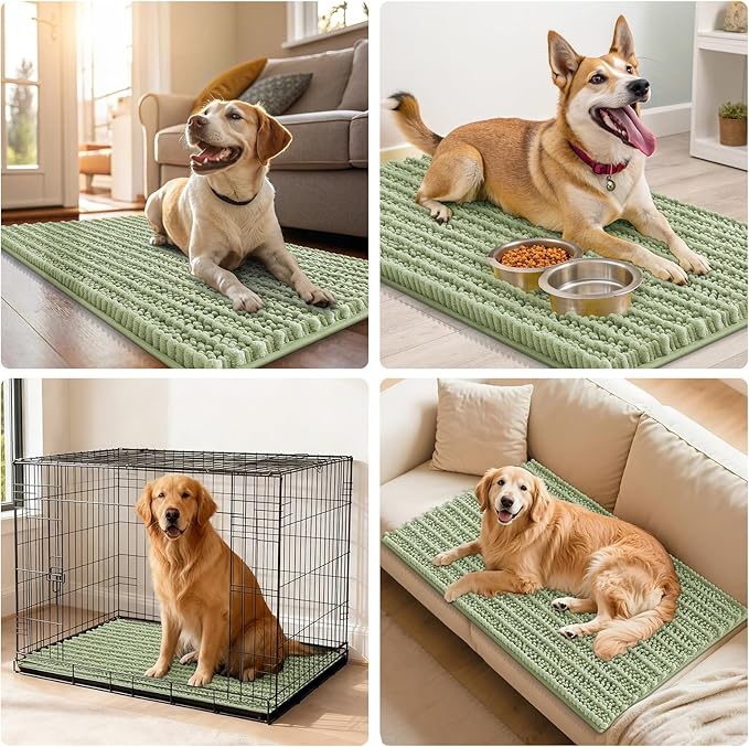 Smiry Dog Door Mat for Muddy Paws 40x32, Extra Soft Absorbent Chenille Doormat, Trap Moisture and Dirt, Non-Slip Machine Washable Front Door Mat for Indoor Entrance Inside Floor, Sage Green