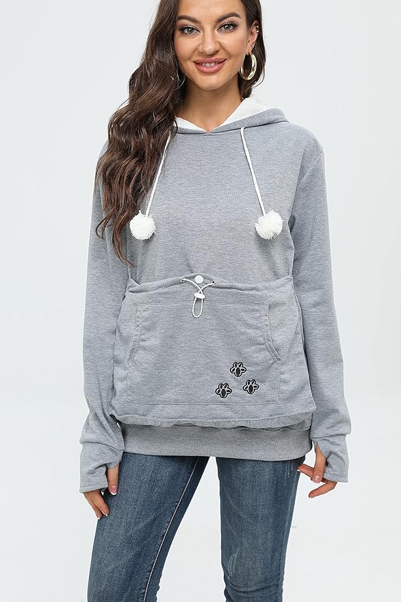 BOMBAXCEIBA Pet Pouch Hoodie Small Pet Carrier,Dog Cat Pouch Hoodie Sweatshirt Kangaroo Pocket Holder, With Ears Women's Fit