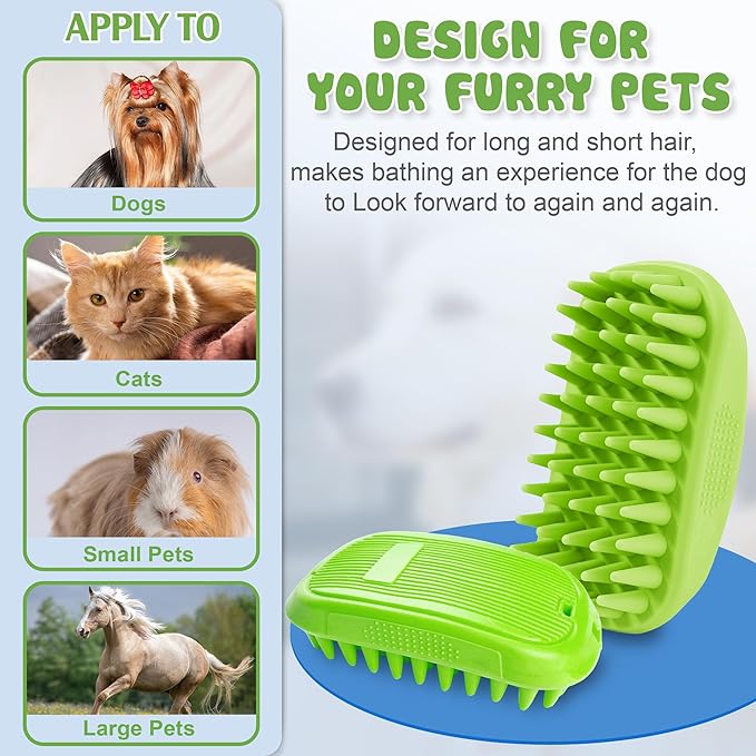 Dog Shampoo Brush & Dog Shower Brush, Upgraded Pet Grooming Bath Brush with Soft Silicone Bristles, Adjustable Handle Massage Comb for Long & Short Hair Dogs and Cats