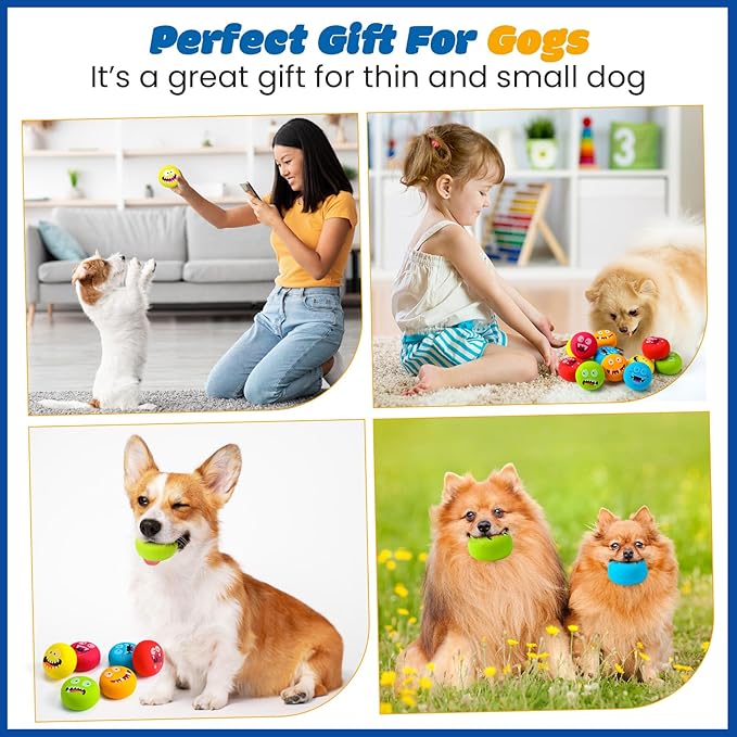 Hungdao 12 Pcs Squeaky Dog Toys Latex Rubber Squeaky Ball Smile Face Emoticon Dog Toys Chewing Interactive Ball Bulk Puppy Lovers Gift for Small Medium Pets Doggie Training (Novelty Style)