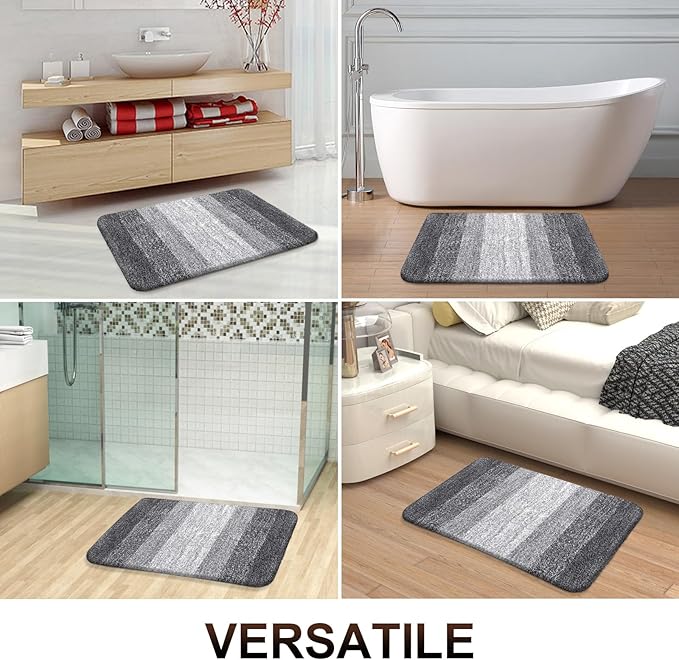 OLANLY Bathroom Rug Mat 47x20, Extra Soft and Absorbent Microfiber Bath Rugs, Non-Slip Plush Shaggy Bath Carpet Runner, Machine Wash Dry, Bath Mats for Bathroom Floor, Tub and Shower, Grey