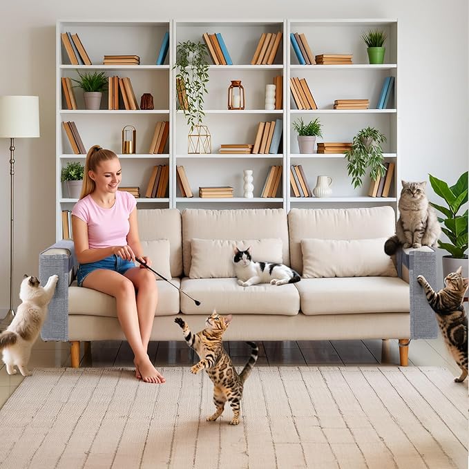 Cat Scratch Couch Protector with Natural Sisal for Protecting Couch Sofa Chair Furniture 23.6" L*19.7" W(Smoke Gray, Left Hand)
