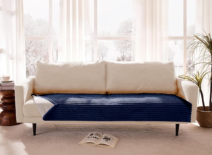Meider Dual Non-Slip Couch Cover for Dogs Waterproof, Fuzzy Soft Pet Couch Covers for Sofa 3 Cushion, Pet Friendly Soft Dog Bed Covers Sofa Cover Washable (Navy Blue, 33" x 75" 1 Pack)