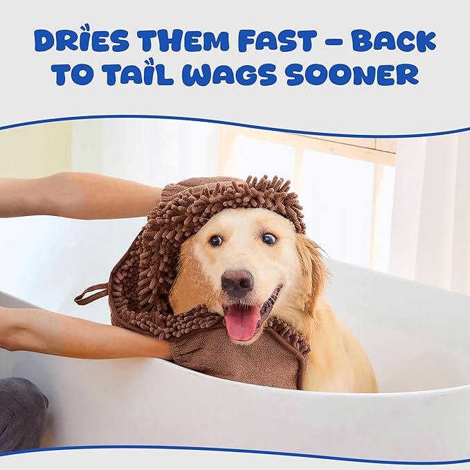 Microfiber Dog Bath Towel โ Super Absorbent Dog Towels for Drying Dogs Large & Small, Quick Dry Pet Towel with Hand Pockets, Soft & Durable Puppy Towel, Machine Washable โ Coffee