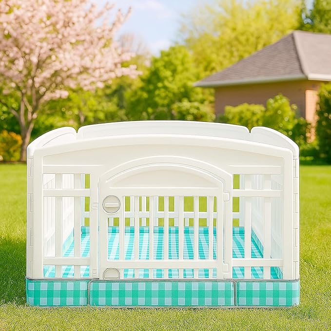 Dog Playpen Bottom Pad Fits for 36 Inch 4 Panels Exercise Pet Playpen, Dog Crate Pad Puppy, Hoop and Loop Design (Note: Playpen Not Included). (GreenCheck)