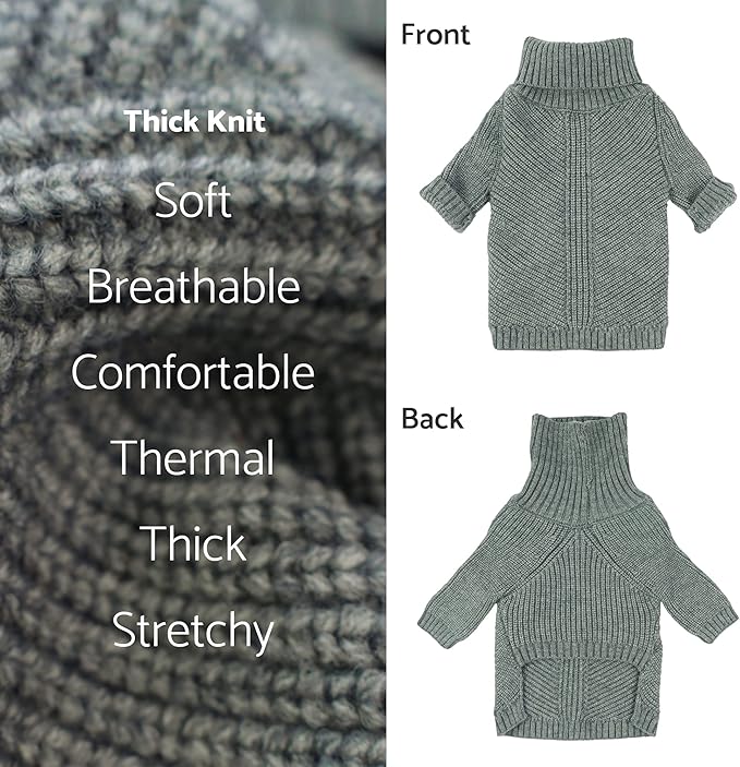 Fitwarm Dog Turtleneck Sweater, Thermal Knitted Pet Coat, Dog Winter Clothes for Small Dogs, Cat Apparel, Heather Grey, Small