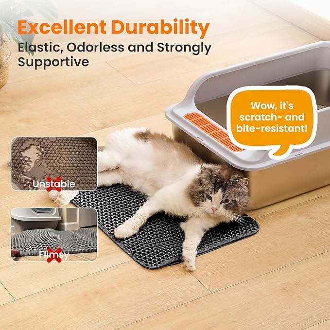 Small Cat Litter Mat, 20x14 Inches Double Layer Honeycomb Cat Litter Trapping Mat, Non Slip Waterproof Urine Proof Litter Box Mat for Floor, Kitty Litter Rug, Pet Supplies, Black