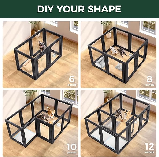 FXW AuraSpace Acrylic Indoor Dog Playpen for Small and Medium Dogs, 30 Inch, 12 Panels, Black
