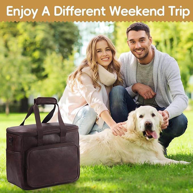 Lasaviin Dog Travel Bag, Leather Travel Pet Bag Set for Dog and Cat, Airline Approved Tote Organizer with Multi-Function Pockets, 2 Food Storage Containers, 2 Collapsible Bowls