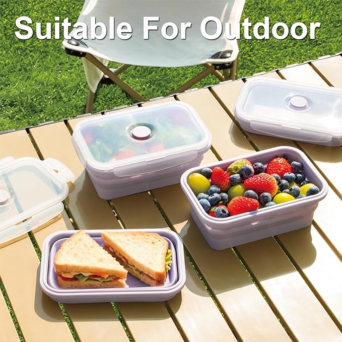 Silicone Food Storage Containers with Lids, 4 Pack Set 27oz/800ml Collapsible Meal Prep Lunch Containers, Microwave, Freezer and Dishwasher Safe