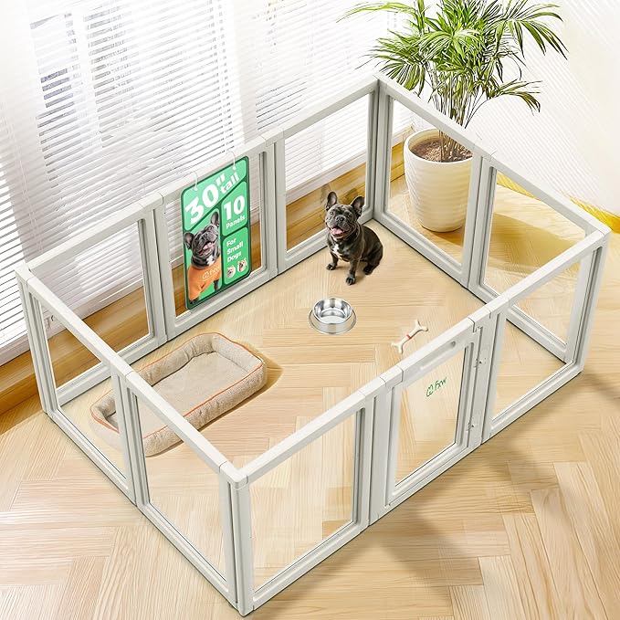 FXW AuraSpace Acrylic Indoor Dog Playpen for Small and Medium Dogs, 30 Inch, 10 Panels, White