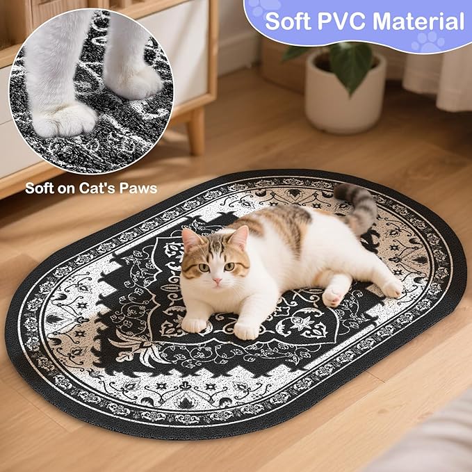 Bienbee Cat Litter Mat, 24" x 15" Litter Box Mat Rug with Non-Slip Bottom,Easy to Clean Cat Supplies Accessories Essentials for Indoor Kitty Kitten Floor, Black M