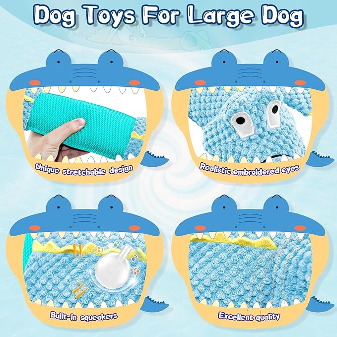Interactive Tug of War Dog Toys for Small to Large Breeds-Squeaky Plush Puppy Toys with Crinkle Paper, Stuffed Chew Dog Toys to Keep Them Busy, Training Reward Gift (Blue)