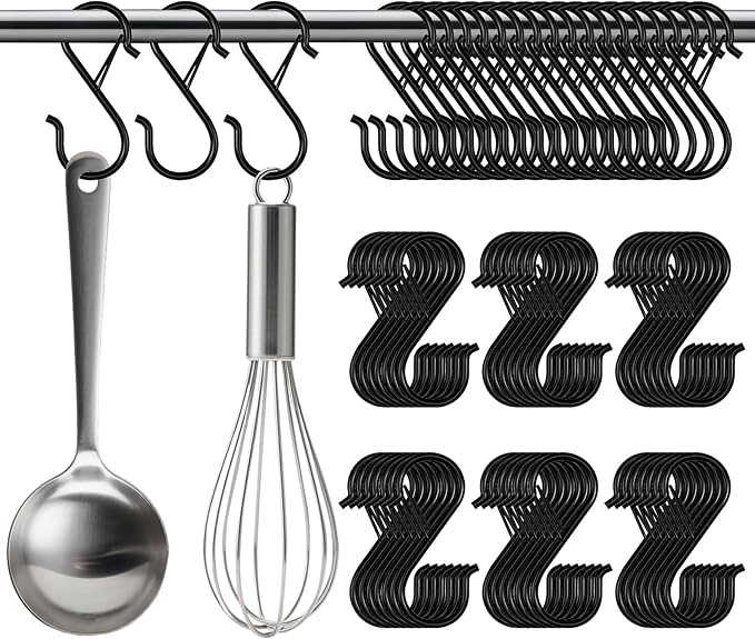 S Hooks for Hanging Hanger,Purse Hooks Hanging Bag Hanger,3.5-inch Heavy Duty Metal S Hook with Safety Buckle Metal S Shaped Hooks for Home Kitchen Closet Organizer,Suitable for 0.5 inch Rods (20)