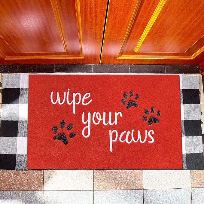 Large Door Mats for Home Entrance Funny Text Doormat Floor Mat Wipe Your Paws Mat Welcome Mat for Front Door Non Slip Rubber Mats for Dog