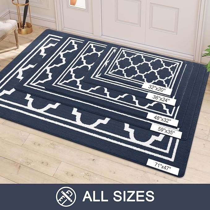 Buganda Indoor Door Mat, Dirt-Resistant and Absorbent Doormat, Anti-Slip, Low Profile Floor Mats for Inside Entryway, Front, and Back Door Entrance (48x32 Inches, Navy Blue)