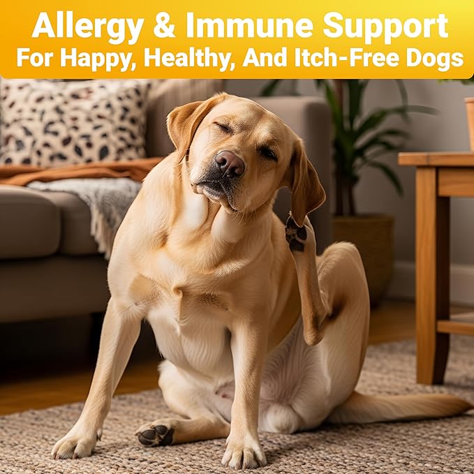 Dog Allergy Chews – Supports Immune System & Dog Itching Skin Relief – Advanced All Natural Ingredients & Soft Chews for Dog's Skin Irritation – Made in USA – 140 Count
