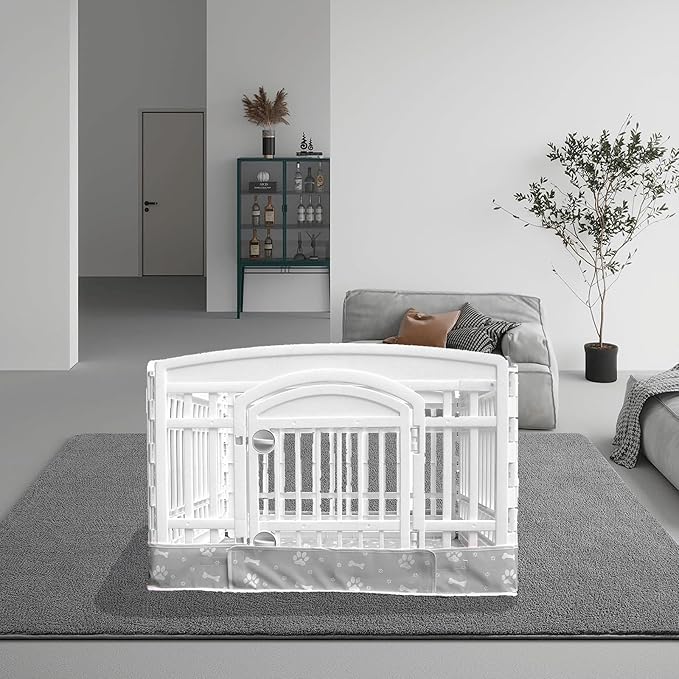 Dog Playpen Bottom Pad Fits for 36 Inch 4 Panels Exercise Pet Playpen, Dog Crate Pad Puppy Playpen Pad, Hoop and Loop Design (Note: Playpen Not Included). -Gray
