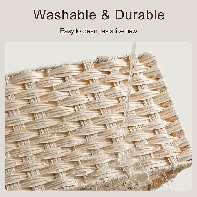 HBlife Large Diaper Caddy Organizer, Washable Waterproof, Portable Plastic Wicker Woven Basket with Divider, Nursery Diaper Station, Baby Shower Gifts Basket & Car Organizer