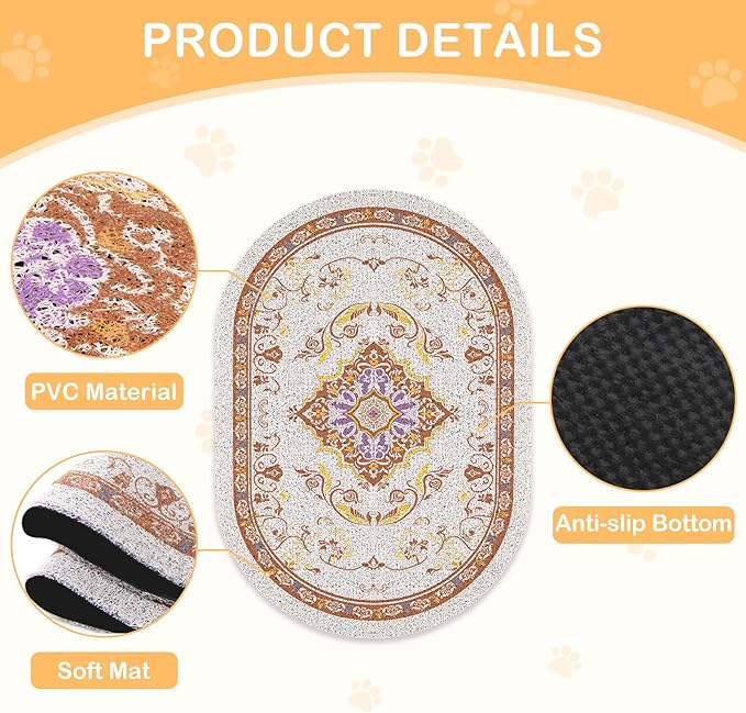 Bienbee Cat Litter Mat, 33" x 22" Large Size Litter Box Mat Rug with Non-Slip Bottom, Easy to Clean Cat Supplies Accessories Essentials for Indoor Kitty Kitten Floor, Brown L