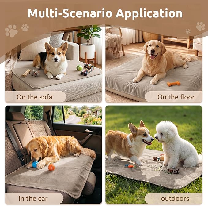 MontVoo Washable Dog Bed Cover, Absorbent Quick Dry Pet Bed Sheet, Easy Hair Removal Couch Covers for Dogs/Cats, 14x20 Inches, Waterproof PU Backing Dog Bed Mat for Car Seat, Crate, Cover Only, Beige