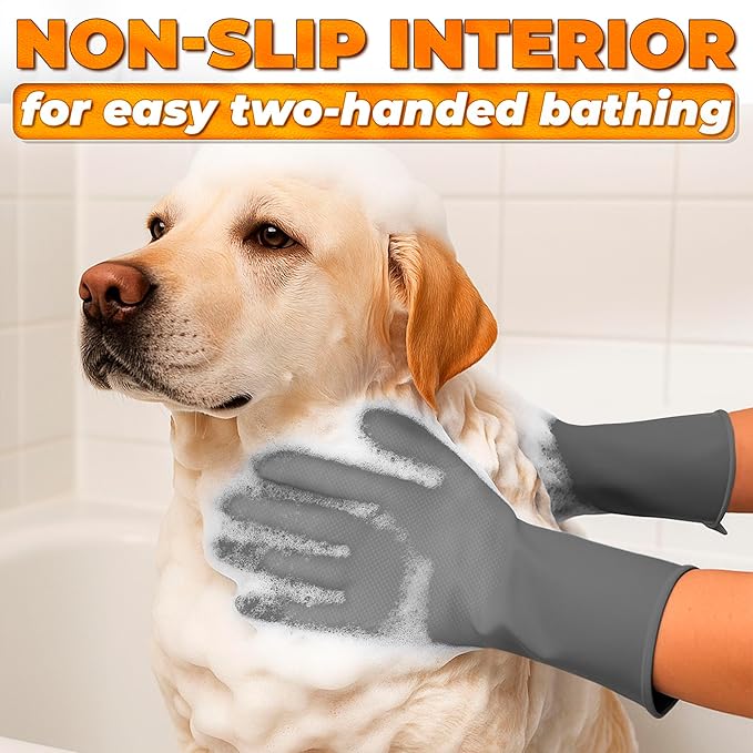 RZleticc Silicone Dish Gloves with Scrubbers – Thick Tear-Resistant Cat & Dog Washing Gloves for Bathing – Multi-Purpose Use