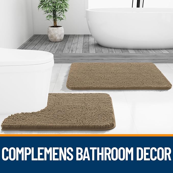 OLANLY Bathroom Rugs 70x46, Extra Soft Absorbent Chenille Bath Rugs, Rubber Backing Quick Dry, Machine Washable Bath Mats for Bathroom Floor, Tub and Shower, Home Decor Accessories, Tan