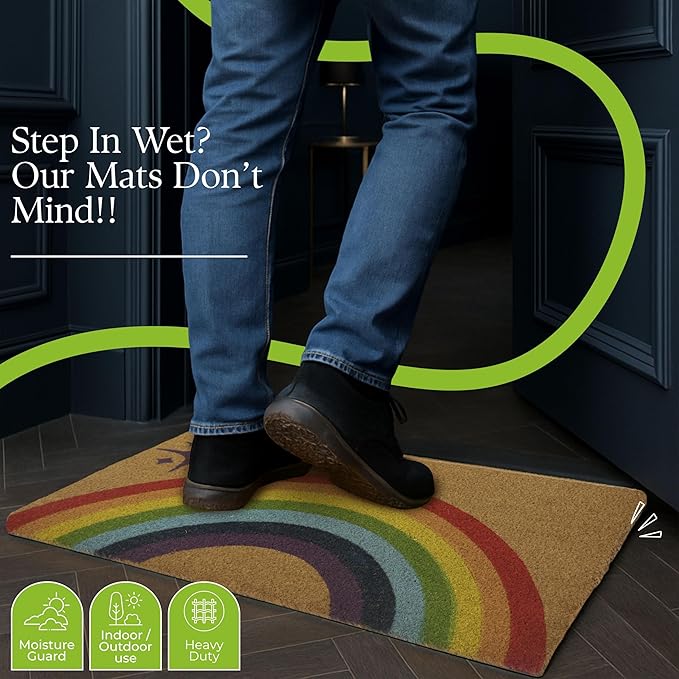 COCONIQ Coir Door Mats 17" X 30", Non-Slip Sturdy, PVC Backed Heavy Duty, Easy to Clean, Ideal for Door Entrance, Patio, Porch, Backyard, Garages, Sparkle of Rainbows